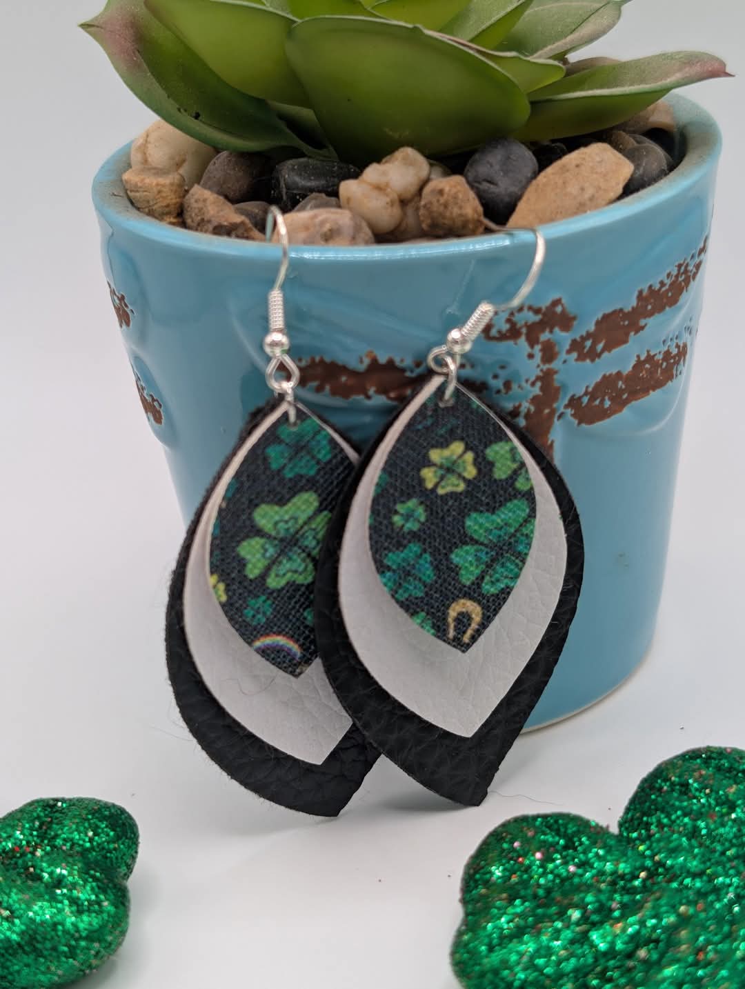 St. Patrick's Day faux leather earrings
