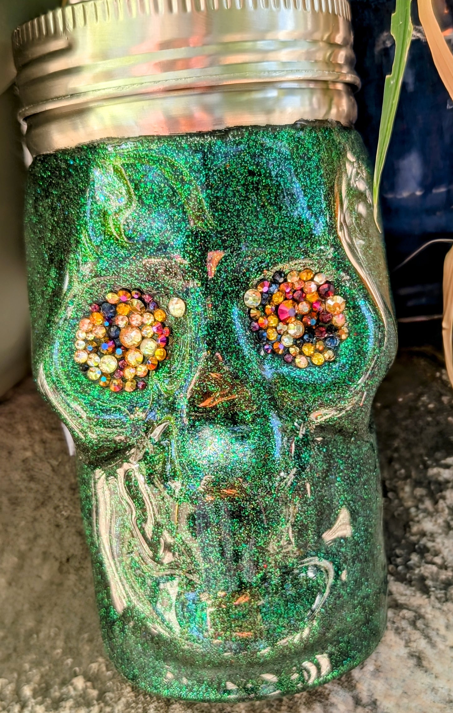 Rhinestoned skull tumbler