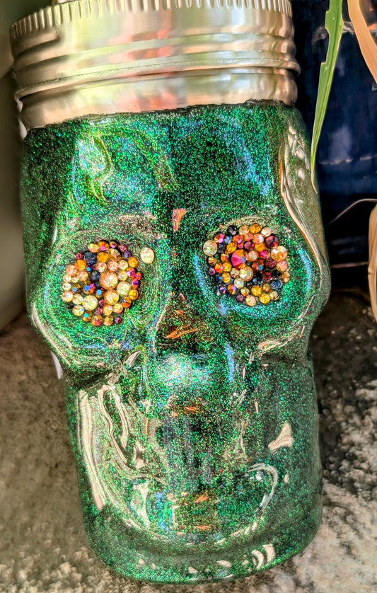 Rhinestoned skull tumbler