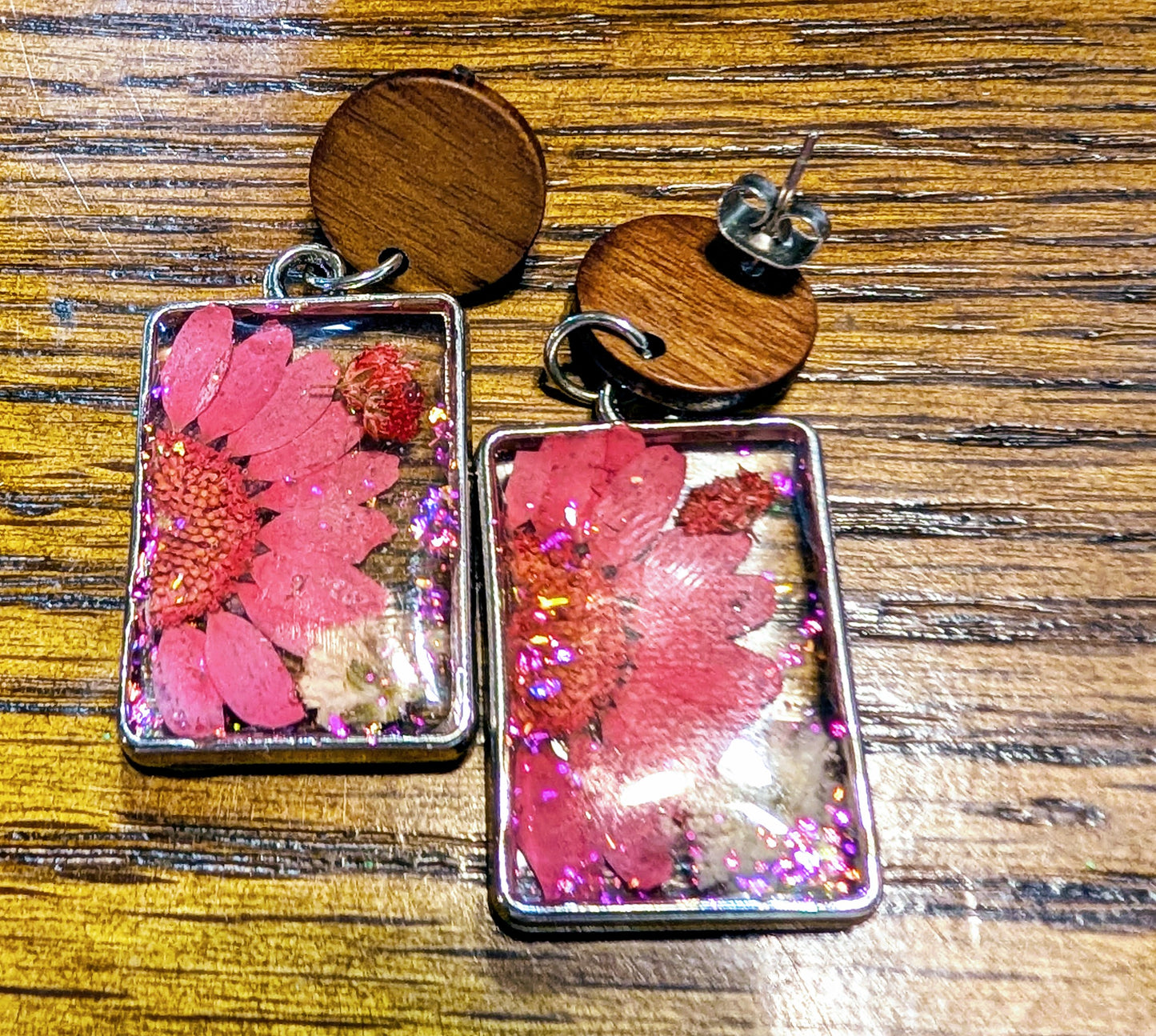 Pink floral resin earrings