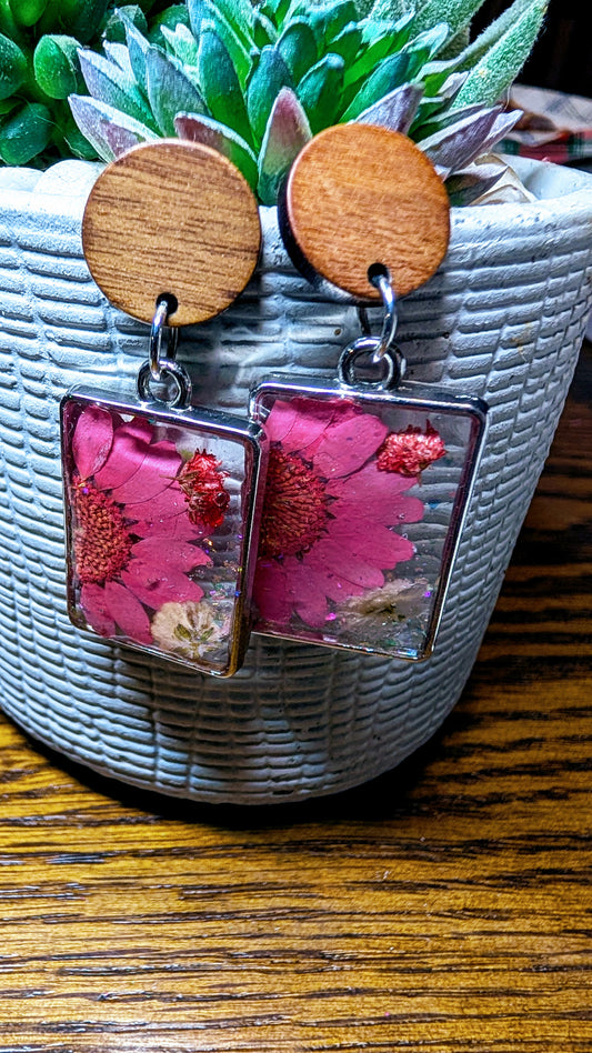 Pink floral resin earrings